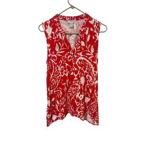 Chico's‎ Size Medium Red White Sleeveless Blouse Top